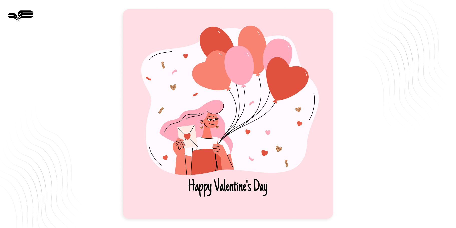 تصویرسازی ولنتاین شاد و عاشقانه لابه باز (طرح Happy Valentine’s Day با بادکنک قلبی)