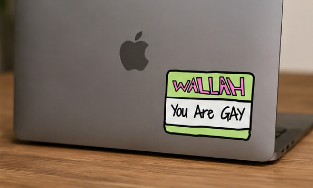 استیکر سه سانتی انگلیسی طنز- wallah you are GAY-  استیکر فانتزی لپ‌تاپ و ماشین